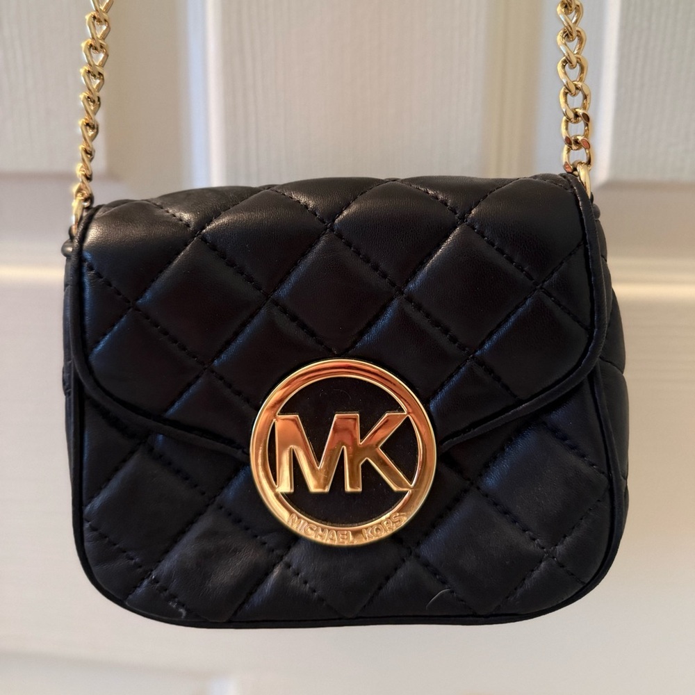 Michael Kors Black Quilted Mini Bag with Gold Accents